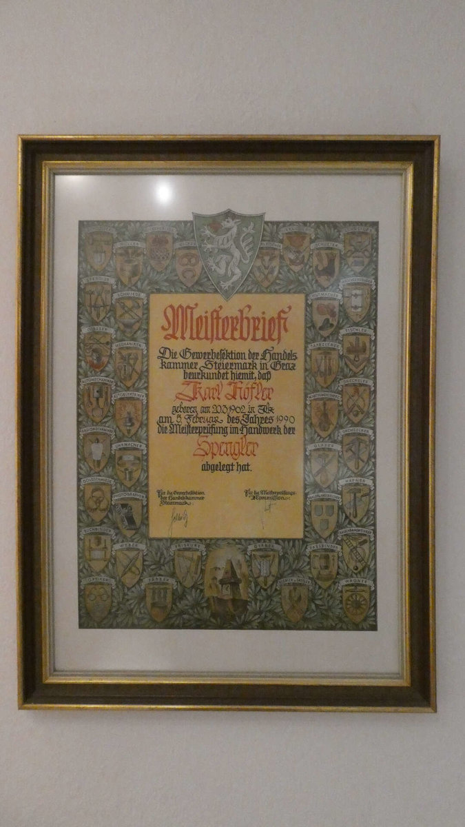 Meisterbrief von Karl Höfler